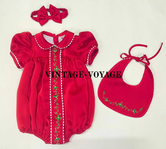 PRE-ORDER‼️NEW🎄HOLLY RED❤️SILK/SATIN BABY GIRLS ROMPER,BIB & HEADBAND OR BOWS🎀 Baby & Toddler Outfits