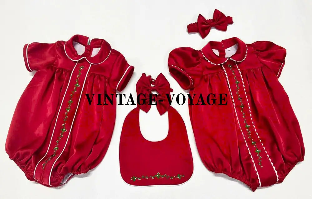 PRE-ORDER!NEW HOLLY RED SILK/SATIN BABY GIRLS ROMPER,BIB & HEADBAND OR BOWS Baby & Toddler Outfits