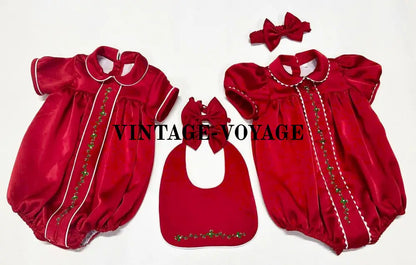 PRE-ORDER!NEW HOLLY RED SILK/SATIN BABY GIRLS ROMPER,BIB & HEADBAND OR BOWS Baby & Toddler Outfits