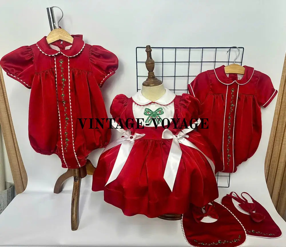 PRE-ORDER!NEW HOLLY RED SILK/SATIN BABY GIRLS ROMPER,BIB & HEADBAND OR BOWS Baby & Toddler Outfits