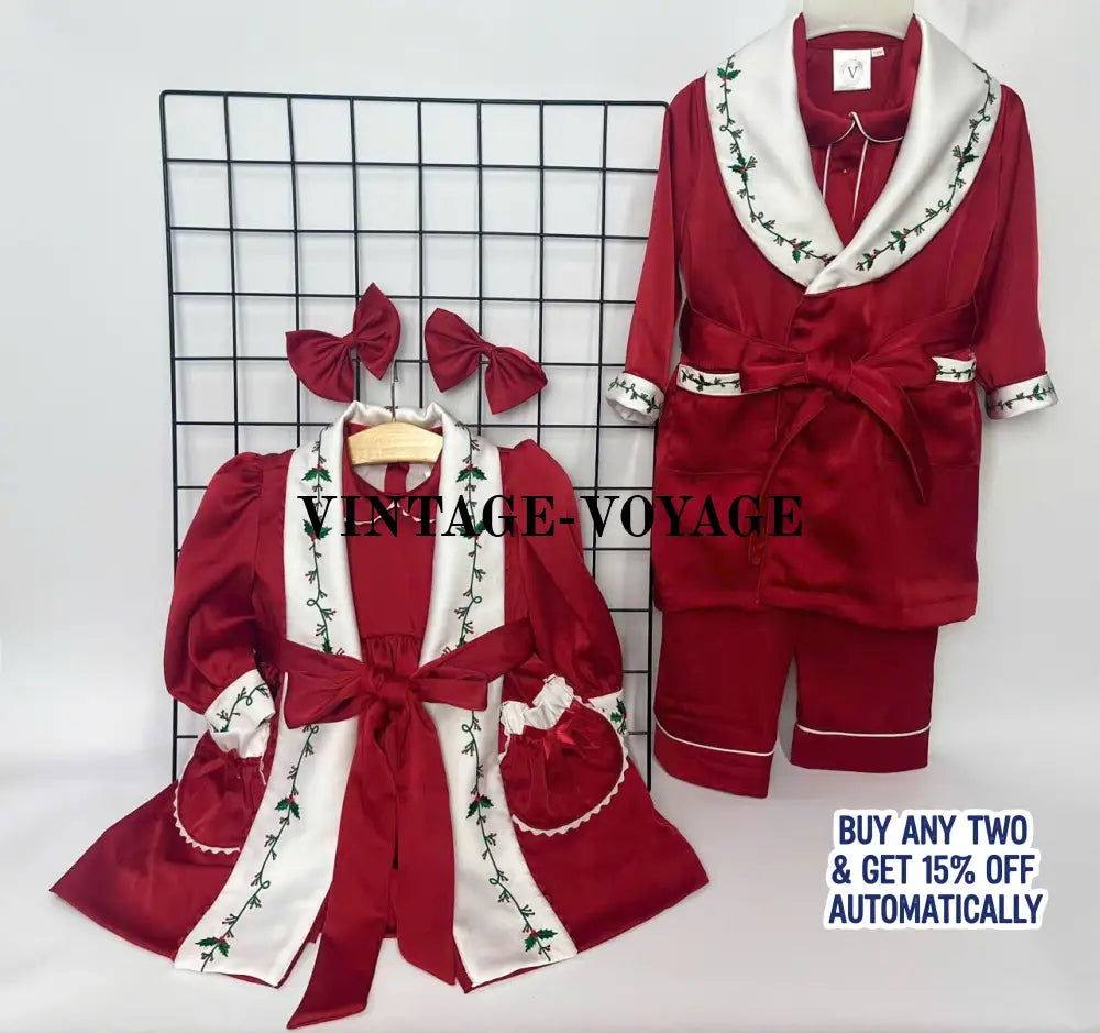 PRE-ORDER! NEW HOLLY SILK/SATIN BOYS RED SILK/SATIN DRESSING GOWN & PYJAMA SET pyjama set