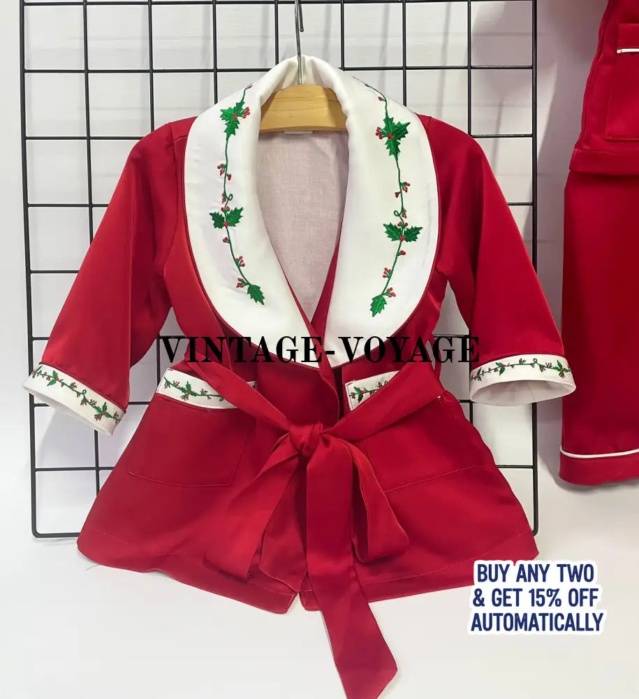 PRE-ORDER‼️NEW🎄HOLLY SILK/SATIN BOYS RED♥️DRESSING GOWN & PYJAMA SET👑 pyjama set