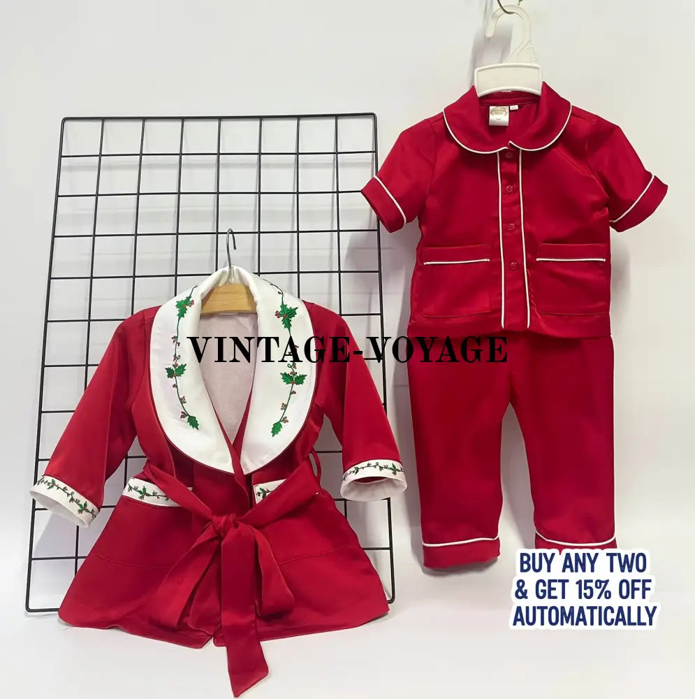 PRE-ORDER‼️NEW🎄HOLLY SILK/SATIN BOYS RED♥️DRESSING GOWN & PYJAMA SET👑 pyjama set