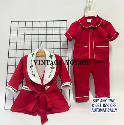 PRE-ORDER‼️NEW🎄HOLLY SILK/SATIN BOYS RED♥️DRESSING GOWN & PYJAMA SET👑 pyjama set