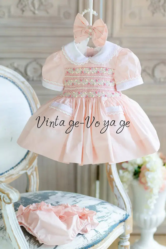 NEW! 🍁ISABELLA BABY ORANGE🧡HAND-SMOCKED🧵🪡👑DRESS & ACCESSORIES🎀 - 6M - Baby & Toddler Dresses