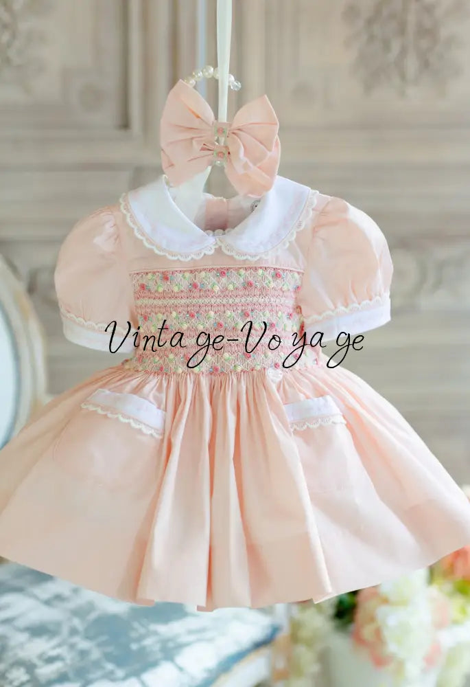 NEW! 🍁ISABELLA BABY ORANGE🧡HAND-SMOCKED🧵🪡👑DRESS & ACCESSORIES🎀 - Baby & Toddler Dresses