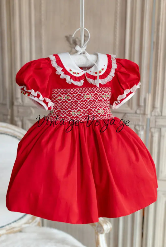 NEW🤩JOLLY👑RED HAND-SMOCKED🧵🪡DRESS PANTIES & HAIR ACCESSORIES🎀 6-9 months Baby & Toddler Dresses