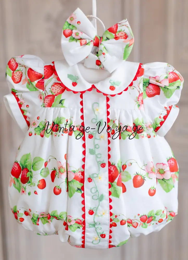 NEW! JUICY 🍓CUSTOM PRINT HAND-EMBROIDERED 🧵🪡ROMPER BIB & HAIR BOWS OR HEADBAND 🎀🎀 Baby & Toddler Outfits