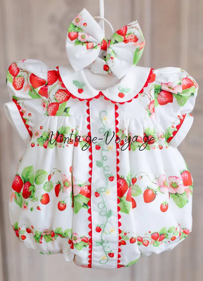 NEW! JUICY 🍓CUSTOM PRINT HAND-EMBROIDERED 🧵🪡ROMPER BIB & HAIR BOWS OR HEADBAND 🎀🎀 Baby & Toddler Outfits