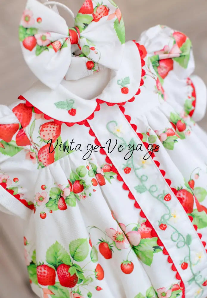 NEW! JUICY 🍓CUSTOM PRINT HAND-EMBROIDERED 🧵🪡ROMPER BIB & HAIR BOWS OR HEADBAND 🎀🎀 Baby & Toddler Outfits