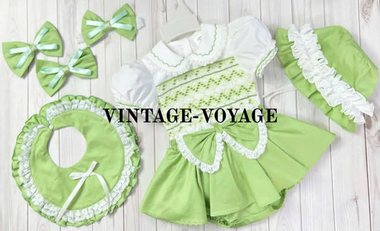 NEW! JULIE GRASS GREEN 👑BABY SKIRT SET BIB SUN HAT & HEADBAND OR BOWS NB Baby & Toddler Outfits
