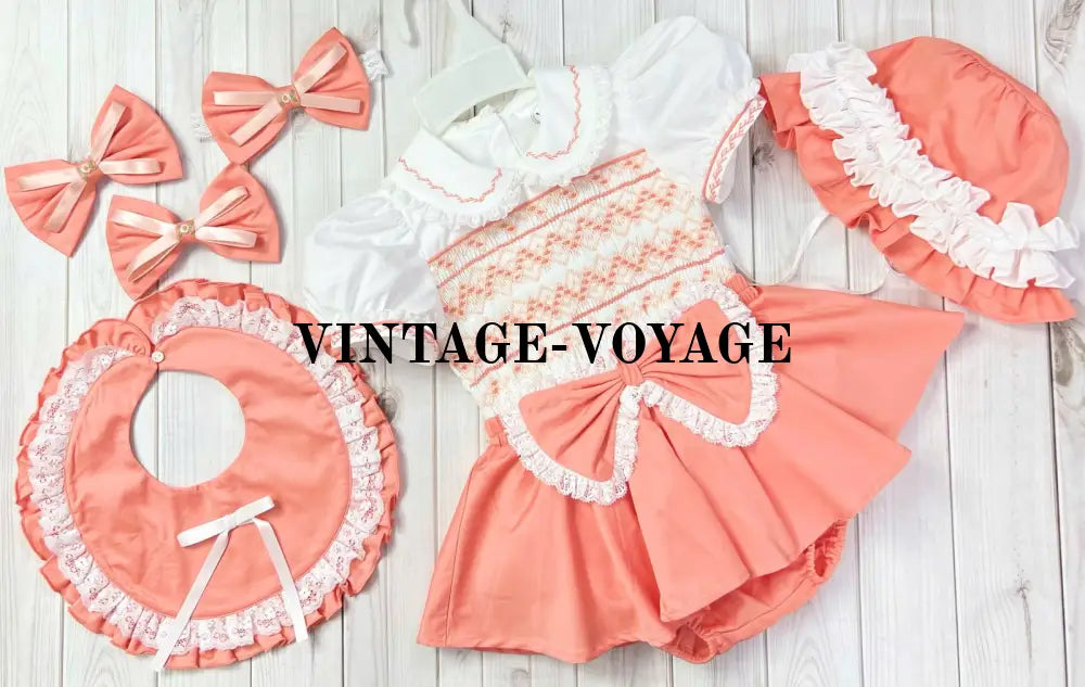NEW! JULIE PEACHY/ORANGE 👑BABY SKIRT SET BIB SUN HAT & HEADBAND OR BOWS NB Baby & Toddler Outfits