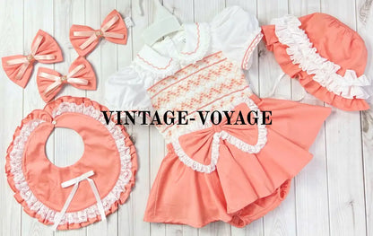 NEW! JULIE PEACHY/ORANGE 👑BABY SKIRT SET BIB SUN HAT & HEADBAND OR BOWS NB Baby & Toddler Outfits