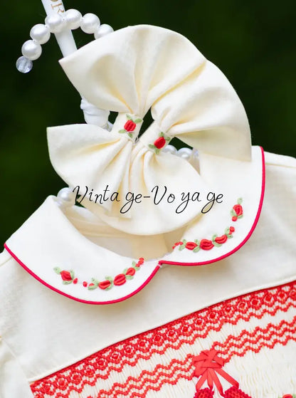 NEW🤩LINA BALLERINA🩰CREAM & RED🎄 HAND-SMOCKED🧵🪡DRESS & ACCESSORIES🎀 - Baby & Toddler Dresses