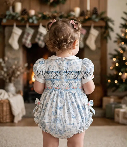NEW🎄MAGGIE BABY GIRLS CUSTOM PRINT❄️☃️HAND-SMOCKED🧵🪡 ROMPER & ACCESSORIES🎀 - Baby & Toddler Outfits