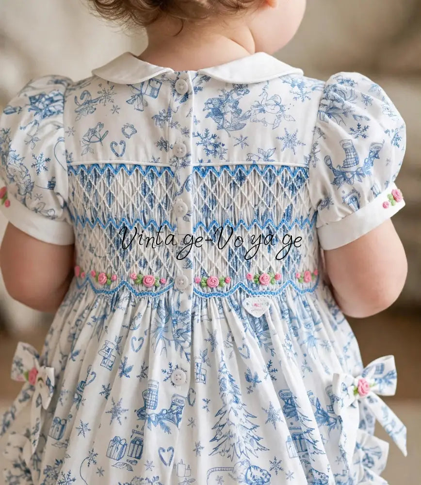 NEW🎄MAGGIE BABY GIRLS CUSTOM PRINT❄️☃️HAND-SMOCKED🧵🪡 ROMPER & ACCESSORIES🎀 - Baby & Toddler Outfits