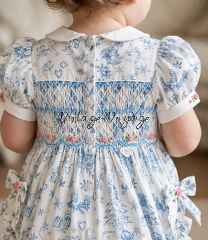 NEW🎄MAGGIE BABY GIRLS CUSTOM PRINT❄️☃️HAND-SMOCKED🧵🪡 ROMPER & ACCESSORIES🎀 - Baby & Toddler Outfits