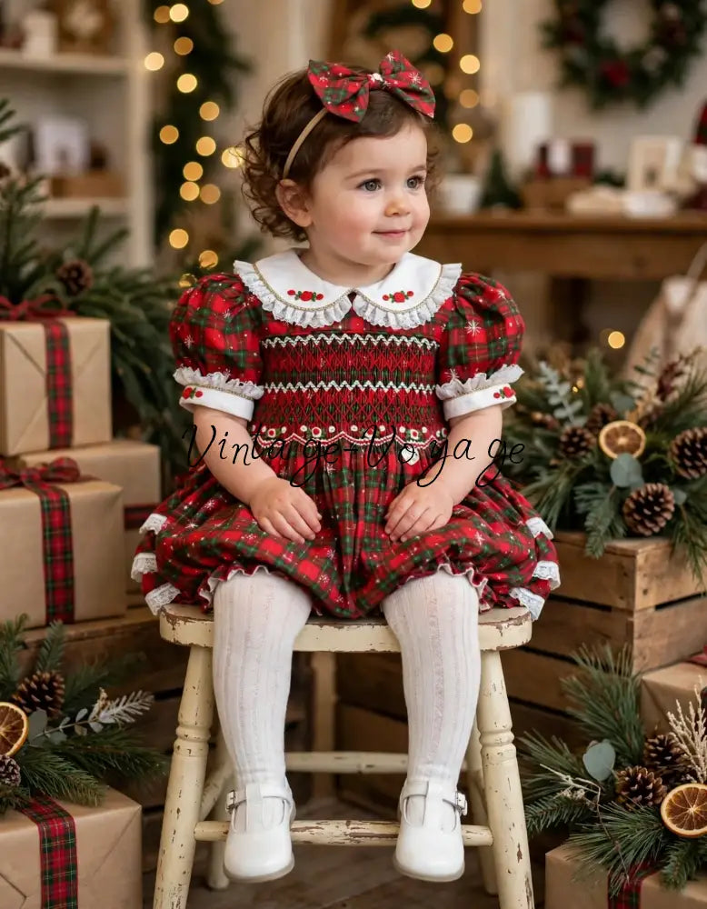 NEW😍MAGGIE👑BABY GIRLS TARTAN🎄HAND-SMOCKED ROMPER & ACCESSORIES🎀 - Baby & Toddler Outfits