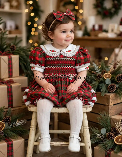 NEW😍MAGGIE👑BABY GIRLS TARTAN🎄HAND-SMOCKED ROMPER & ACCESSORIES🎀 - Baby & Toddler Outfits