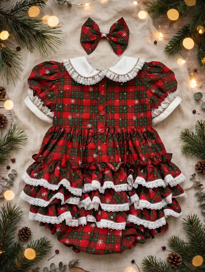 NEW😍MAGGIE👑BABY GIRLS TARTAN🎄HAND-SMOCKED ROMPER & ACCESSORIES🎀 - Baby & Toddler Outfits