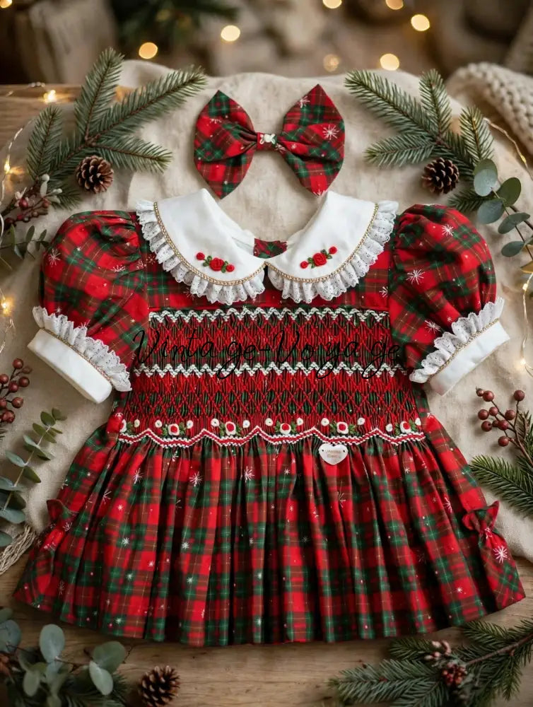 NEW😍MAGGIE👑BABY GIRLS TARTAN🎄HAND-SMOCKED ROMPER & ACCESSORIES🎀 - Baby & Toddler Outfits