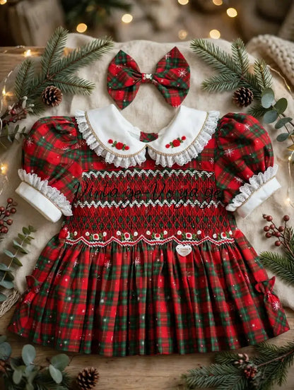 NEW😍MAGGIE👑BABY GIRLS TARTAN🎄HAND-SMOCKED ROMPER & ACCESSORIES🎀 - Baby & Toddler Outfits