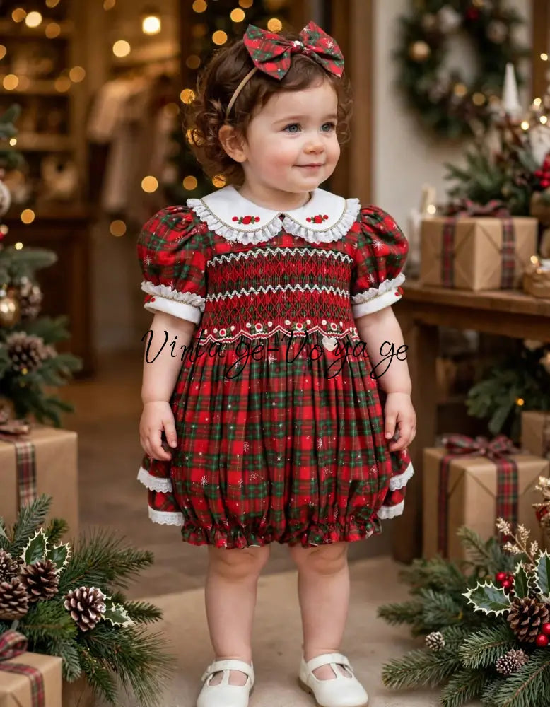 NEW😍MAGGIE👑BABY GIRLS TARTAN🎄HAND-SMOCKED ROMPER & ACCESSORIES🎀 - Baby & Toddler Outfits