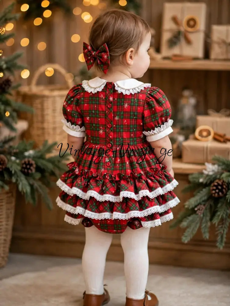 NEW😍MAGGIE👑BABY GIRLS TARTAN🎄HAND-SMOCKED ROMPER & ACCESSORIES🎀 - Baby & Toddler Outfits