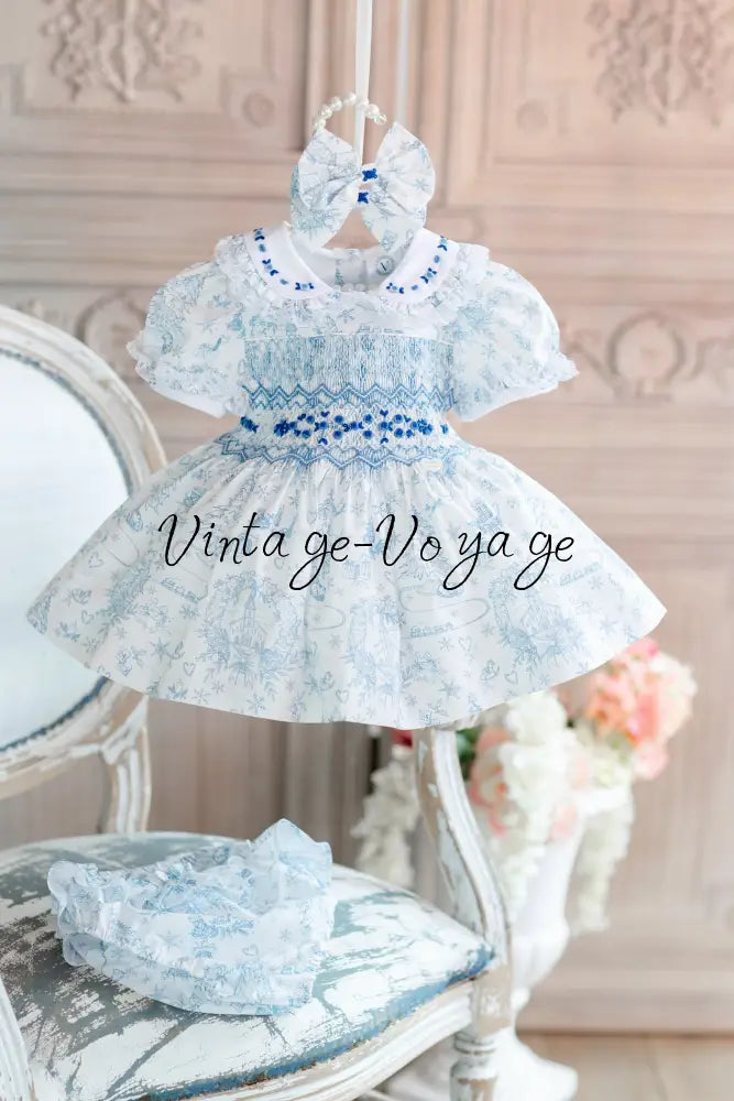 NEW😍MARGARET CUSTOM PRINTED❄️☃️HAND-SMOCKED🧵🙏🏻DRESS & ACCESSORIES🎀 - 6M - Baby & Toddler Dresses