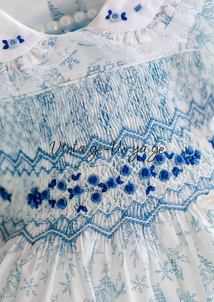 NEW😍MARGARET CUSTOM PRINTED❄️☃️HAND-SMOCKED🧵🙏🏻DRESS & ACCESSORIES🎀 - Baby & Toddler Dresses