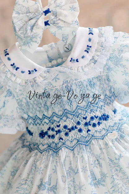 NEW😍MARGARET CUSTOM PRINTED❄️☃️HAND-SMOCKED🧵🙏🏻DRESS & ACCESSORIES🎀 - Baby & Toddler Dresses