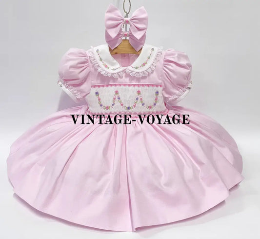PRE-ORDER&GET NEXT WEEK‼️NEW😍 MARY HAND-SMOCKED🧵🪡PINK DRESS & HAIR BOWS🎀🎀 6M Baby & Toddler Dresses