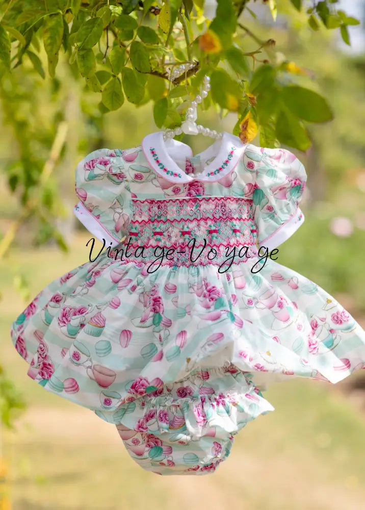 NEW😍PATRICIA CUSTOM PRINTED☕️🌸HAND-SMOCKED🧵🪡DRESS & ACCESSORIES🎀 - 3 months - Baby & Toddler Dresses