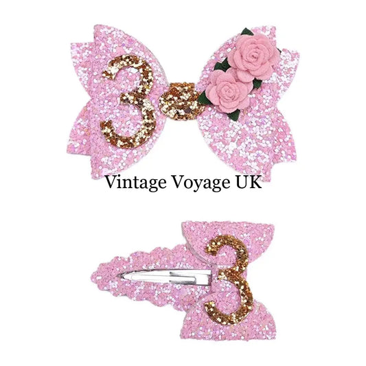 NEW! PINK SHIMMERING BIRTHDAY HAIR CLIP. SET OF TWO. 3RD Hair Pins Claws & Clips