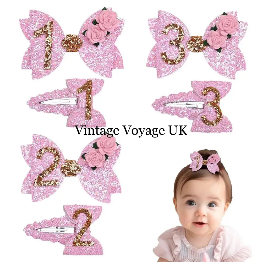 NEW! PINK SHIMMERING BIRTHDAY HAIR CLIP. SET OF TWO. 3RD Hair Pins Claws & Clips