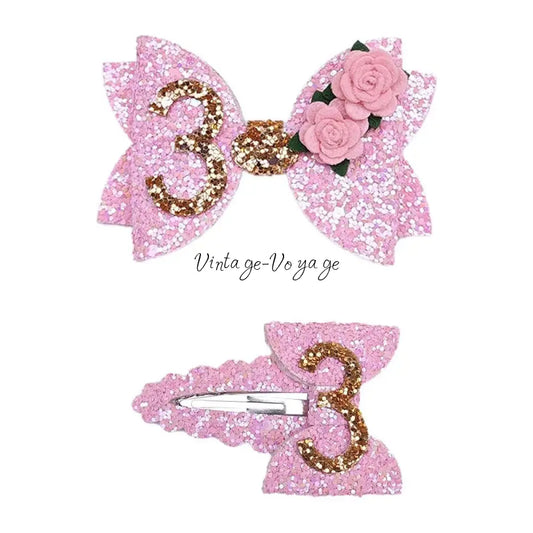 NEW! PINK SHIMMERING BIRTHDAY HAIR CLIP. SET OF TWO. 3RD Hair Pins Claws & Clips