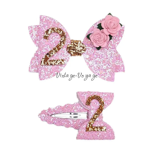 NEW! PINK SHIMMERING BIRTHDAY HAIR CLIP. SET OF TWO. SECOND Hair Pins Claws & Clips