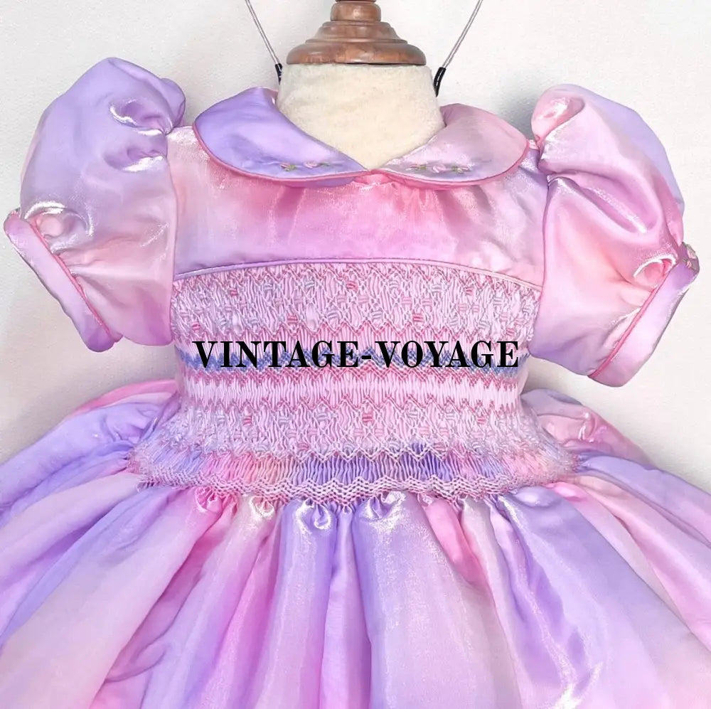 Pre-Order Now & Get It Next Week‼️Rainbow 🌈🌈Luxury Lilac Organza Hand-Smocked Dress