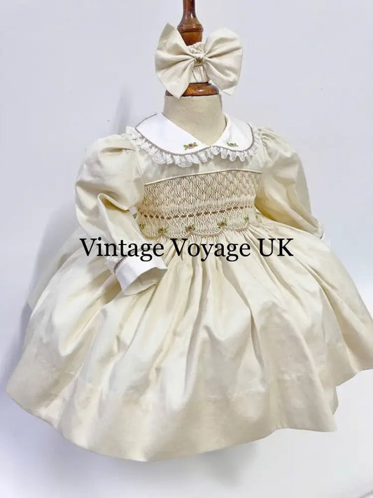 PRE-ORDER & GET IT NEXT WEEK! NEW! REBECCA CREAM HAND-SMOCKED DRESS & BOWS 3-6 months Baby & Toddler Dresses