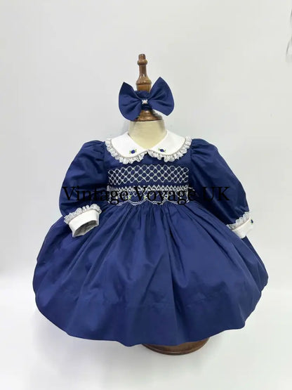 PRE-ORDER & GET IT NEXT WEEK! NEW! REBECCA NAVY BLUE HAND-SMOCKED DRESS & BOWS 3-6 months Baby & Toddler Dresses