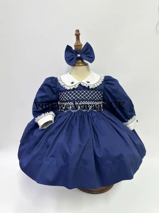 PRE-ORDER & GET IT NEXT WEEK! NEW! REBECCA NAVY BLUE HAND-SMOCKED DRESS & BOWS 3-6 months Baby & Toddler Dresses