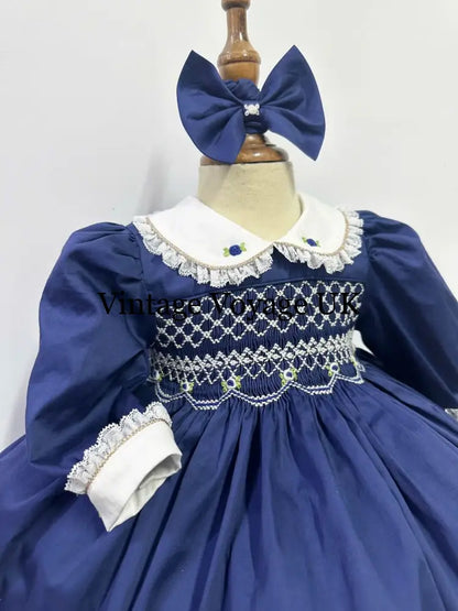 PRE-ORDER & GET IT NEXT WEEK! NEW! REBECCA NAVY BLUE HAND-SMOCKED DRESS & BOWS Baby & Toddler Dresses