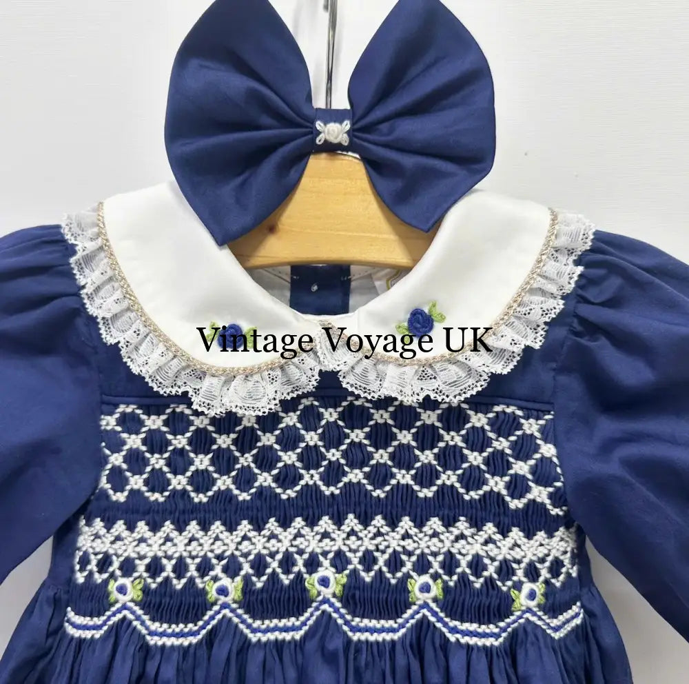 PRE-ORDER & GET IT NEXT WEEK! NEW! REBECCA NAVY BLUE HAND-SMOCKED DRESS & BOWS Baby & Toddler Dresses