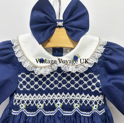 PRE-ORDER & GET IT NEXT WEEK! NEW! REBECCA NAVY BLUE HAND-SMOCKED DRESS & BOWS Baby & Toddler Dresses