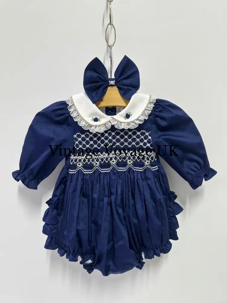 PRE-ORDER & GET IT NEXT WEEK! NEW! REBECCA NAVY BLUE HAND-SMOCKED DRESS & BOWS Baby & Toddler Dresses