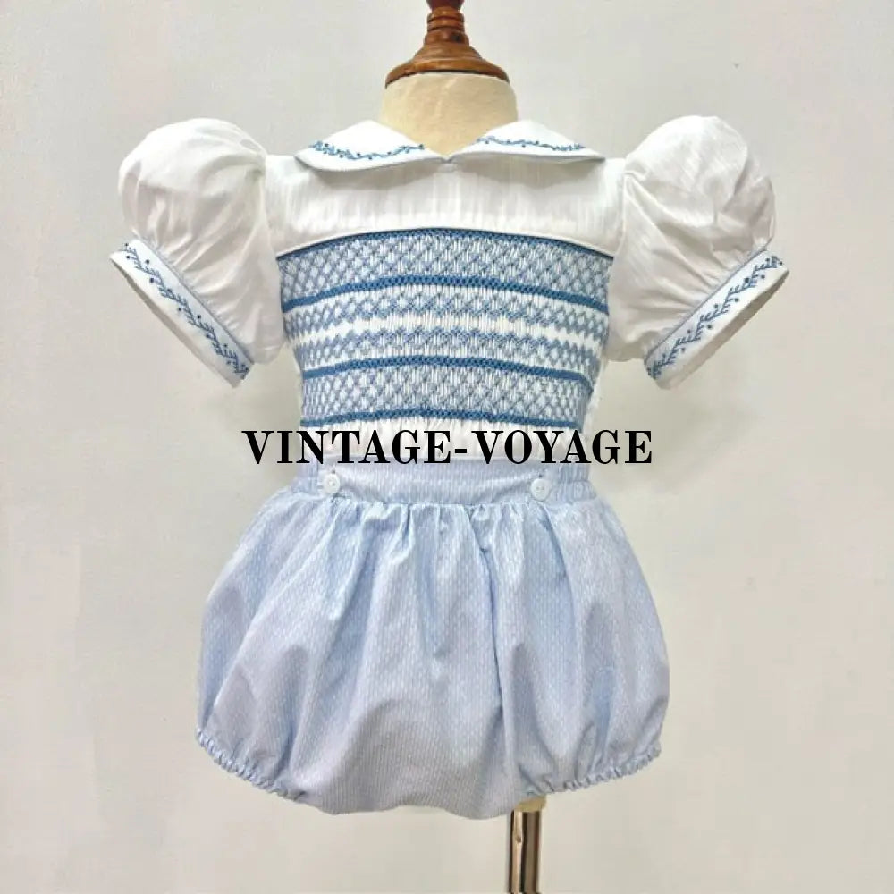 Pre-Order Now & Get It Next Week!👼Roman 👑Blue Baby Boys Hand-Smocked Romper/Suit N/B Toddler Outfits