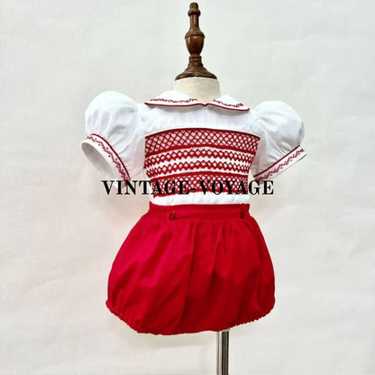 Pre-Order Now & Get It Next Week!👼Roman 👑Red Baby Boys Hand-Smocked Romper/Suit Toddler Outfits