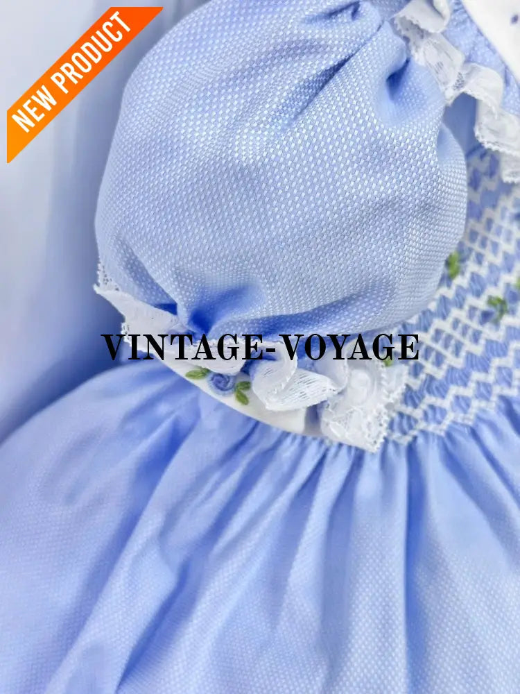 PRE ORDER&GET NEXT WEEK! NEW! ROSEMARY BLUE HAND SMOCKED DRESS & HAIR BOWS Baby & Toddler Dresses