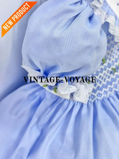 PRE ORDER&GET NEXT WEEK! NEW! ROSEMARY BLUE HAND SMOCKED DRESS & HAIR BOWS Baby & Toddler Dresses