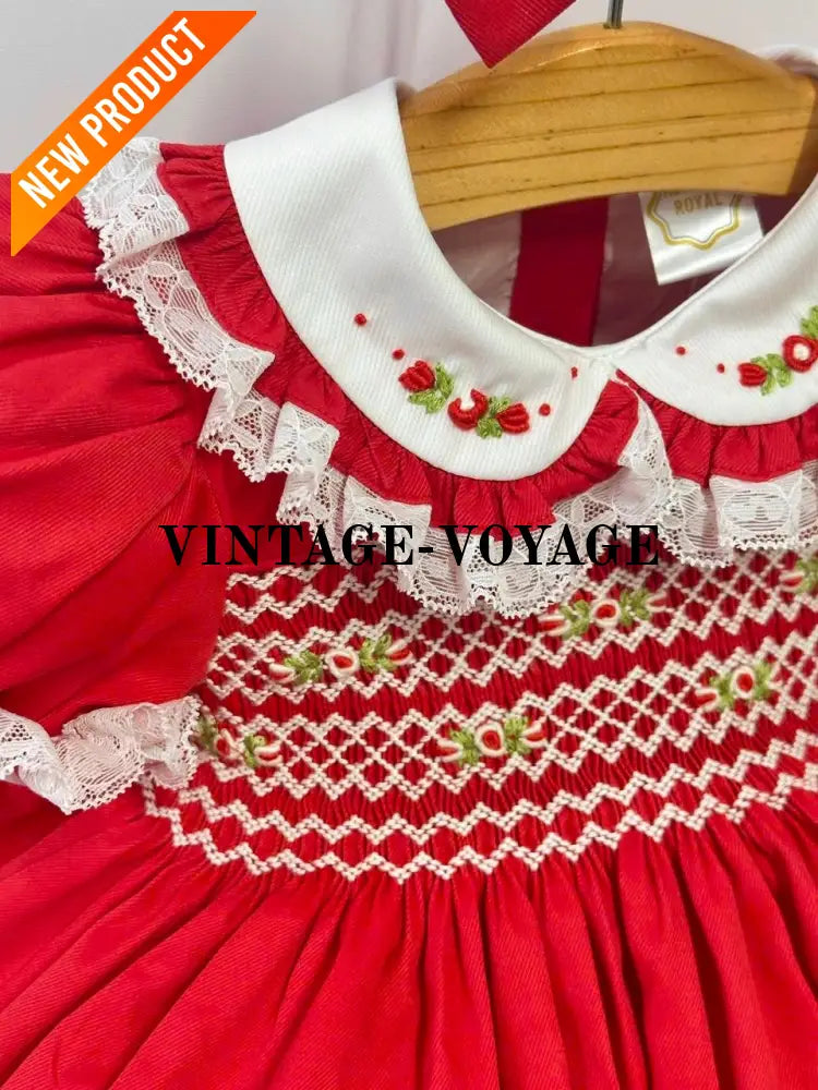 PRE ORDER&GET NEXT WEEK! NEW! ROSEMARY RED HAND SMOCKED DRESS & HAIR BOWS Baby & Toddler Dresses